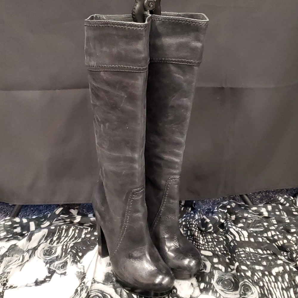 Vince Camuto Black Leather Platform Boots SZ 8